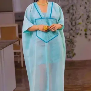 Robe Africaine Femme en bleu avec col en V élégant