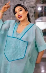 Robe soirée en bleu, design africain moderne femme