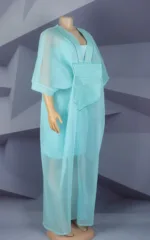 Robe bleue femme style africain, col V chic