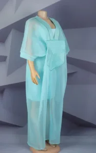 Robe bleue femme style africain, col V chic