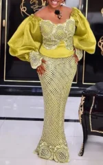 Robe de soirée femme en tissu africain éclatant jaune
