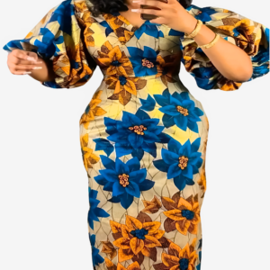 Robe Élégante Africaine avec manches lanterne pour femme