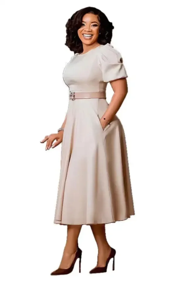 robe-midi-africaine-col-rond-1 Robe Midi Africaine Col Rond femme