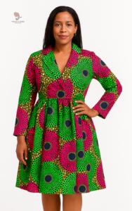 Robe Africaine élégante avec motifs verts et rouges
