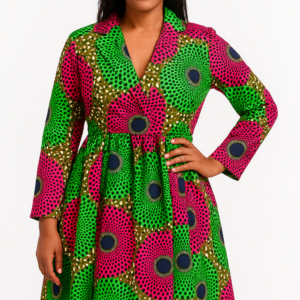 Robe Africaine élégante avec motifs verts et rouges
