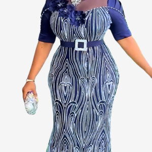 Robe Africaine Pailletée avec Ceinture pour femme