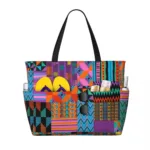 Sac cabas africain bleu et rose aux motifs vibrants