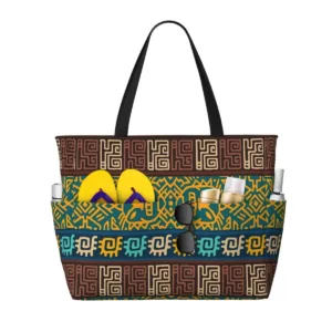 Sac cabas africain marron et bleu