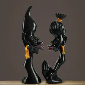 Statue Couple Africain en bois sculpté, art traditionnel