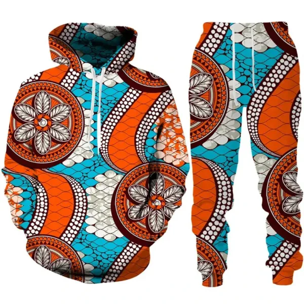 Survêtement Africain Orange et Bleu pour homme