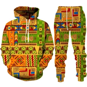 Survêtement Africain Homme Orange et Vert