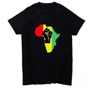 T-Shirt Carte Afrique en coton, design poing levé