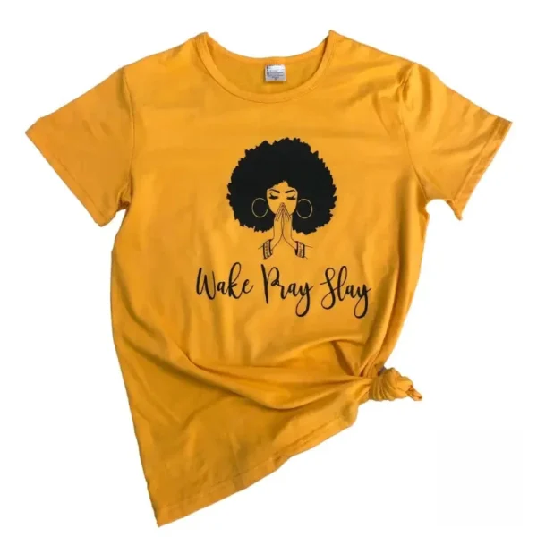 t-shirt-africain-femme-wake-pray-slay-1 T Shirt Africain Femme "Wake Pray Slay" en coton