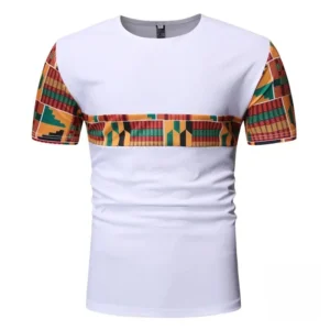 T-shirt Africain motif Kenté centré, design traditionnel coloré