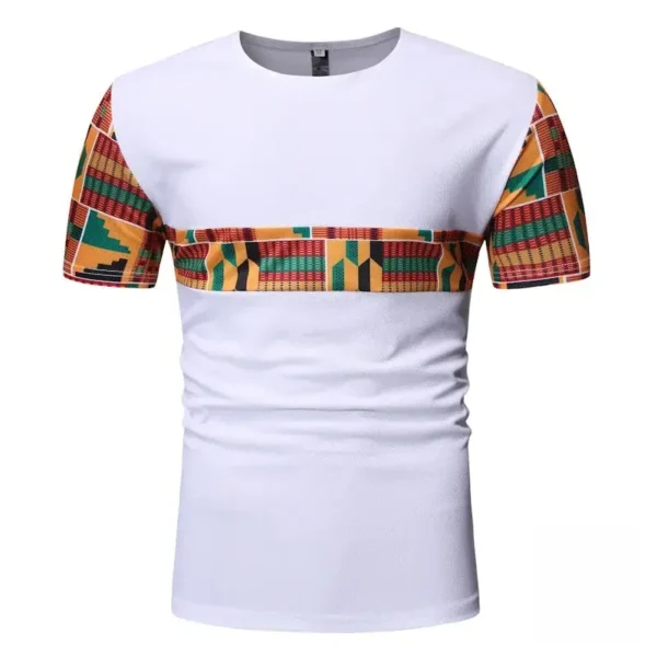 t-shirt-avec-motif-africain-1 T-shirt Africain motif Kenté centré, design traditionnel coloré