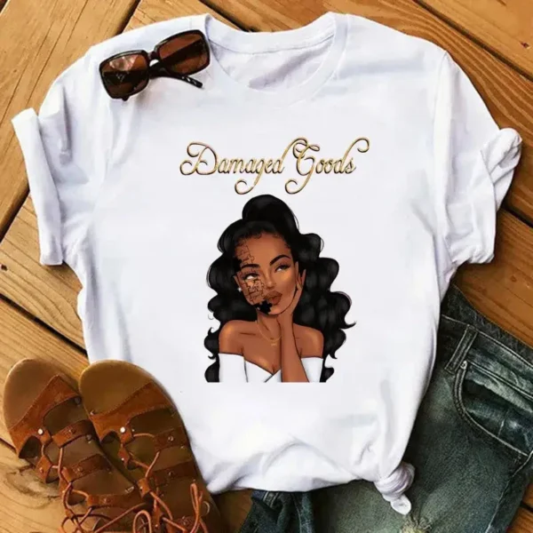 T Shirt motif femme africain en coton doux