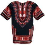 T-shirt en pagne avec motifs symboliques et colorés