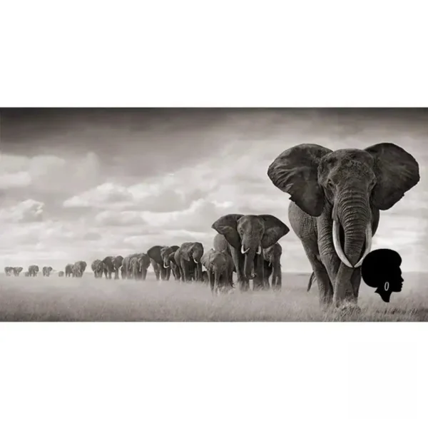 tableau-africain-elephant-1 Tableau Africain représentant un éléphant majestueux