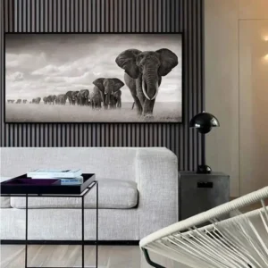 Œuvre d'art africain mettant en avant un éléphant puissant