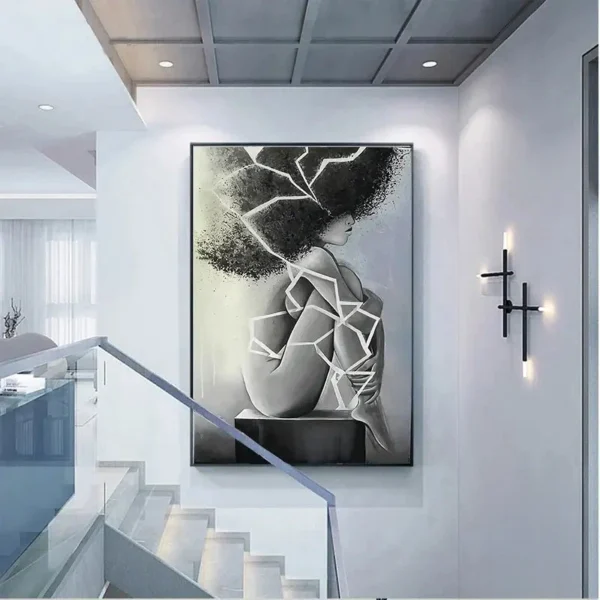 Tableau minimaliste noir et blanc africain