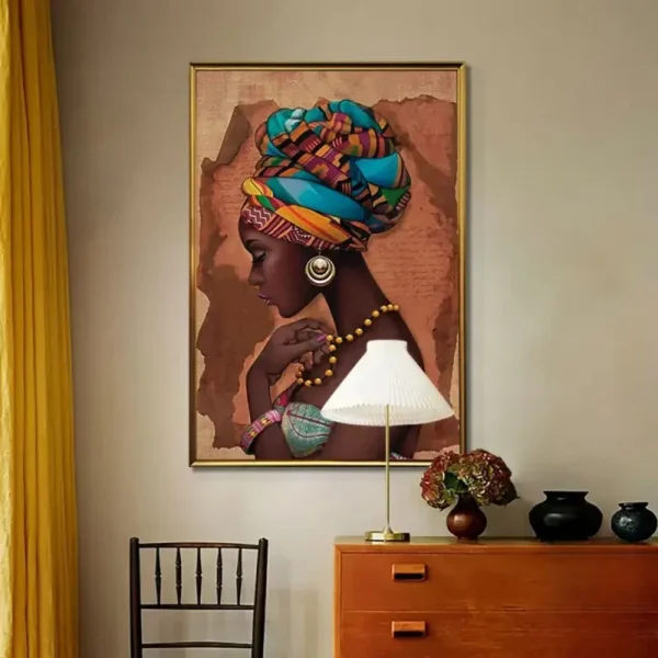 Tableau africain vibrant, représentant un visage culturel