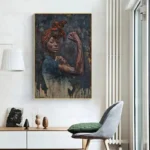 Tableau Femme Noir, art africain contemporain en couleur