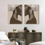 Tableau africain stylisé avec motifs tribaux vibrants