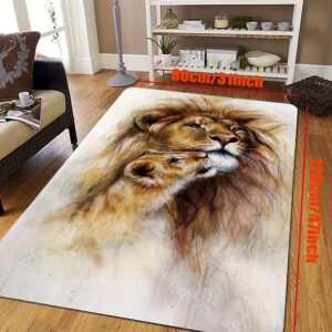 Tapis africain illustrant un lion majestueux