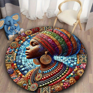 Tapis rond femme africaine en mosaïque décorative