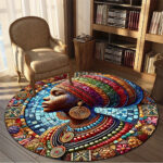 Tapis décoratif africain rond aux motifs uniques