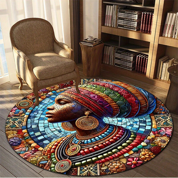 Tapis décoratif africain rond aux motifs uniques