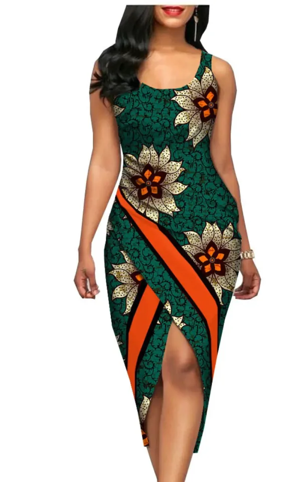 Robe africaine moulante avec motifs traditionnels