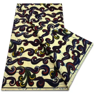 Tissu Africain Beige et Bleu en motif Wax