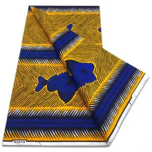 Tissu Africain Bleu et Jaune en motif Wax vibrant