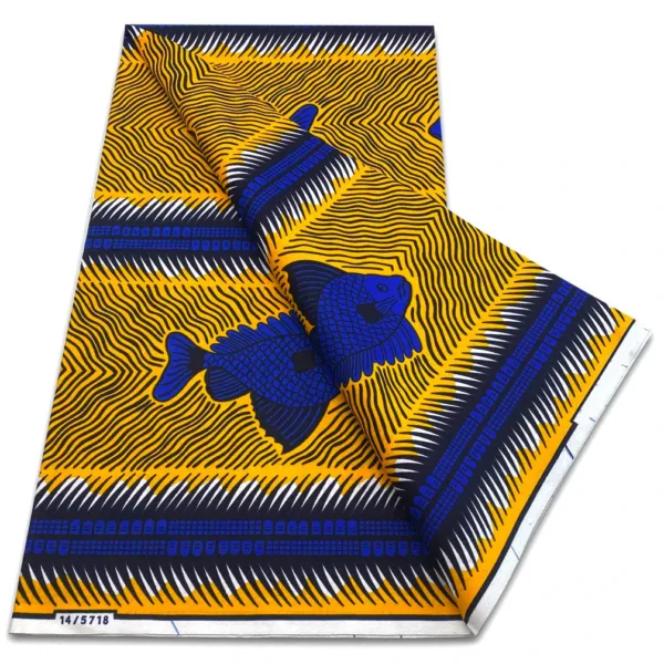 tissu-africain-bleu-et-jaune-1 Tissu Africain Bleu et Jaune en motif Wax vibrant