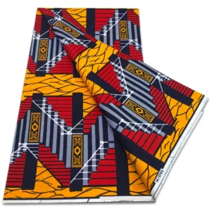 Tissu Wax Africain Orange avec motifs colorés et vibrants