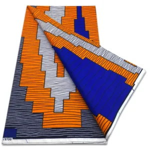 Tissu Wax Africain aux motifs orange et bleu
