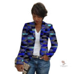 Veste africaine courte noire et bleue pour femme