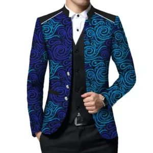 Veste de costume africain homme bleu