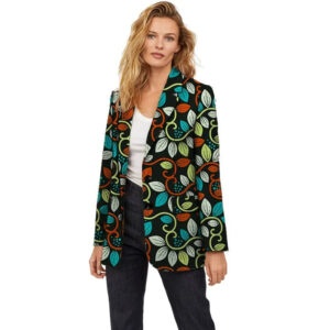 Veste longue africaine femme orange et bleu