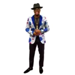 Veste homme motif africain blanc et bleu