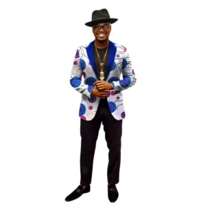 Veste homme motif africain blanc et bleu