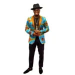Veste bleue à motif africain pour homme